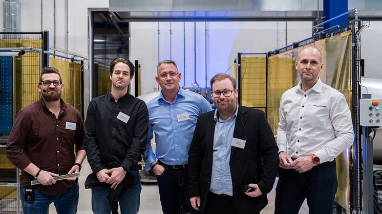 Researchteamet bakom Fredriksons Verkstads AB:s satsning på ny svetsteknik och ny fabrik: Niklas Wenström (Fredriksons), Mattias Igestrand (Högskolan Väst), Peter Norberg (Svetsmaskinservice AB), Linus Elf och Reine Eriksson från Fredriksons.  