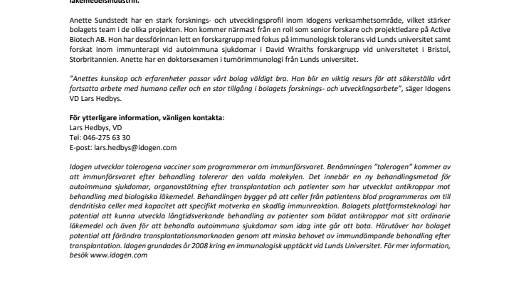 Idogen AB rekryterar ny forsknings- och utvecklingschef