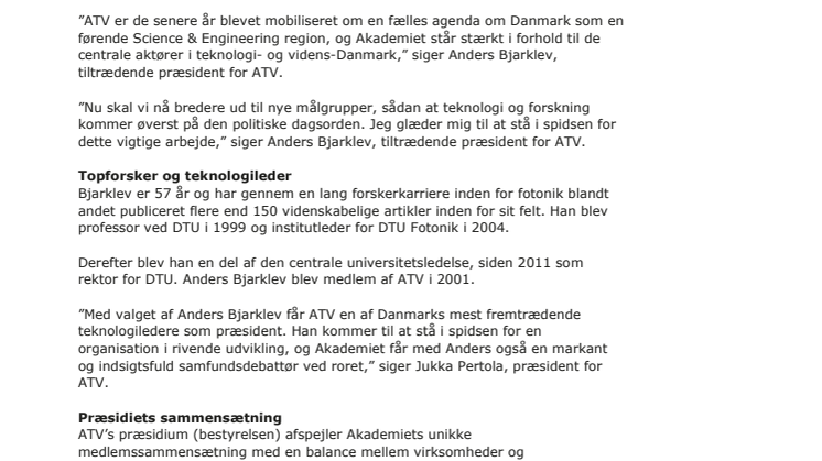 DTU-rektor bliver ATV’s næste præsident