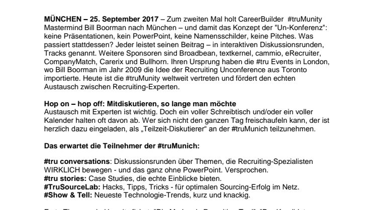 #truMunich - die Zweite: Die Recruiting Un-Konferenz von HR-Experten für HR-Experten erneut zu Gast bei CareerBuilder