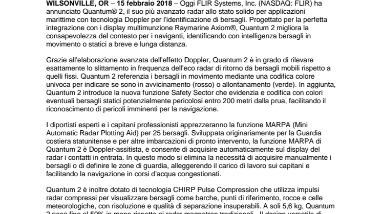 Raymarine: FLIR annuncia il radar CHIRP Raymarine Quantum 2 con tecnologia Doppler