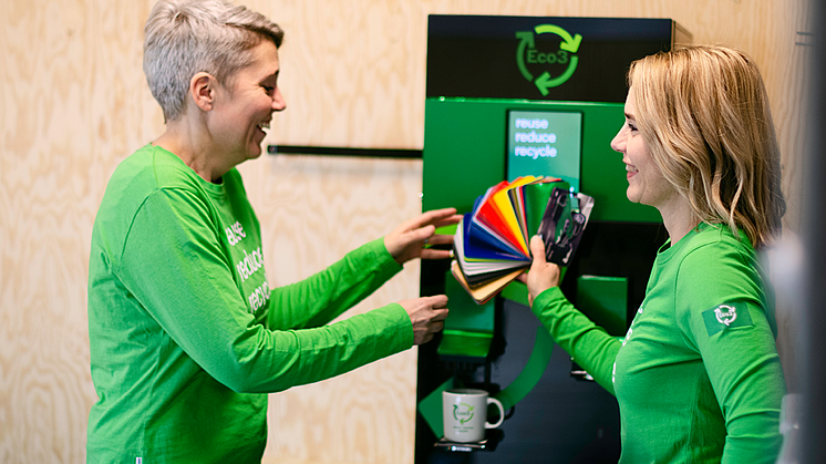 Emma Andersson, VD på Eco3 och Jenny Randström, affärsutvecklare på Eco3 med en R3-maskin.