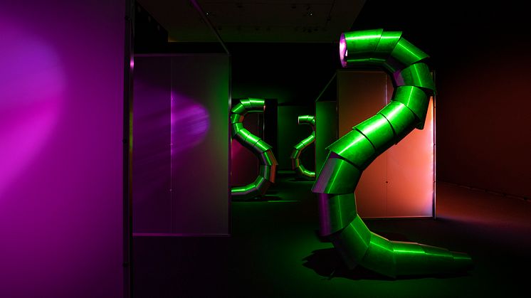Installation image from Sandra Mujinga's exhibition at MUNCH. Photo @Munchmuseet