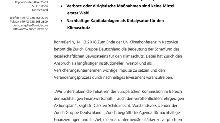 Klimaschutz: Zurich setzt auf Marktanreize und Nachhaltiges Investment