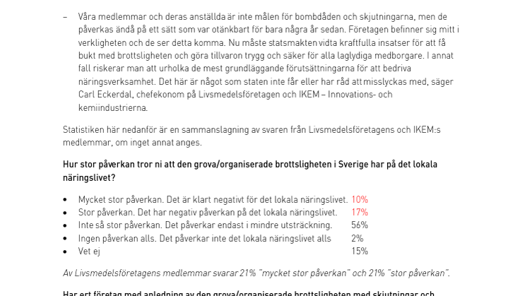 Bilaga: Sammanlagda svar Livsmedelsföretagen och IKEM