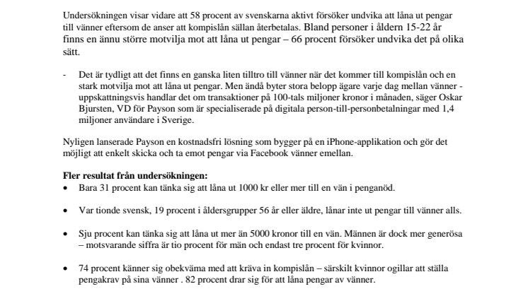 Ny undersökning visar: Svenskar undviker att låna ut pengar till vänner