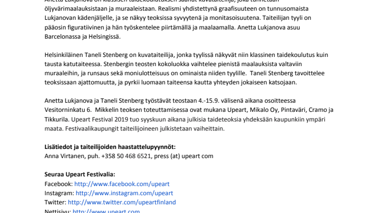 Upeart Festival 2019 tuo Mikkeliin näyttävän muraalin kahden taiteilijan voimin