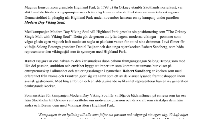 Salong Betong-Danne och Mästerkocken Robert Sandberg frontar Highland Parks nya videokampanj