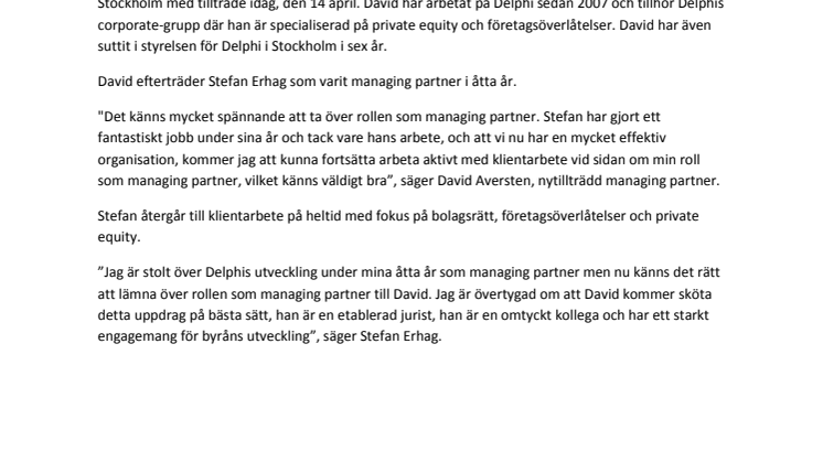 David Aversten ny managing partner på Delphi