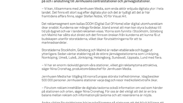 Visual Art och Jernhusen Media skapar Sveriges enda rikstäckande nät för digital reklam