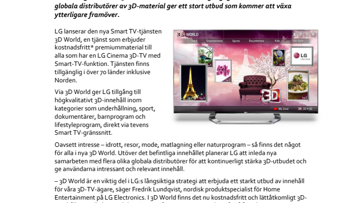En värld av 3D när LG lanserar ny tjänst i LG Smart TV