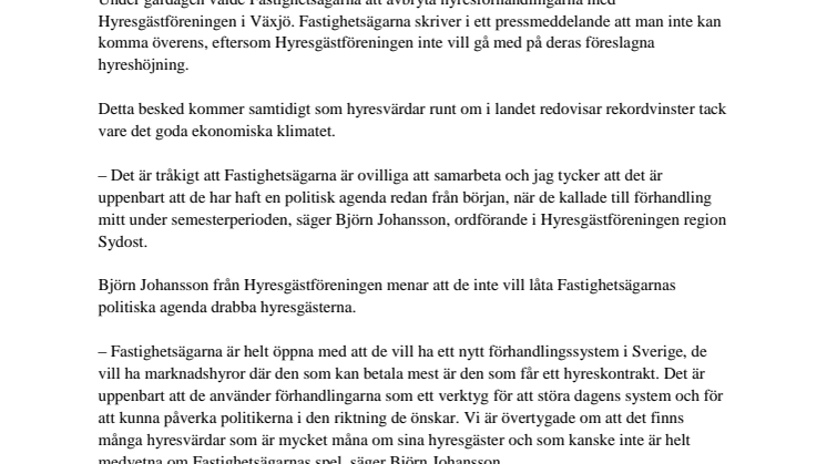 Politisk agenda stjälper förhandling