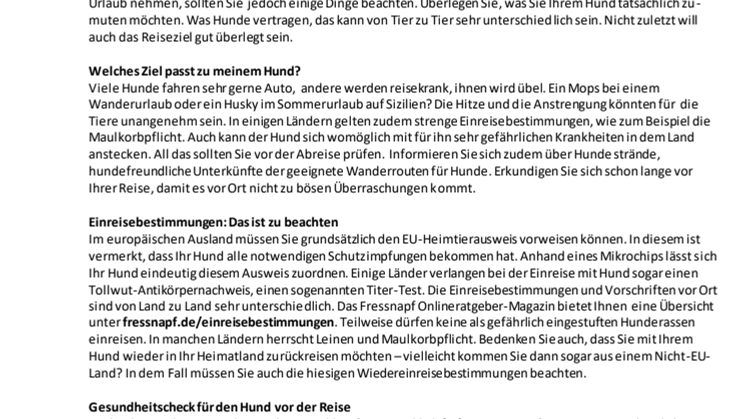 Fressnapf-Tierratgeber 06/2019: Auf Reisen mit dem Hund