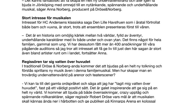 ​Efter succén Robin Hood the Musical: Nu kommer Den Lilla Sjöjungfrun till Jönköping