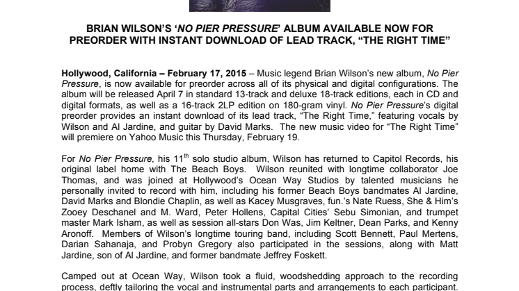 Nytt album fra The Beach Boys' Brian Wilson