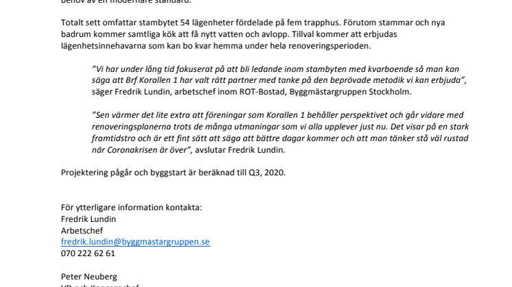 54 lägenheter i Solna får nya stammar och badrum av Byggmästargruppen