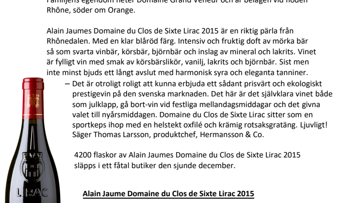 Exklusiv lansering från hyllad och prisbelönt producent