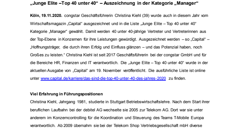 congstar Geschäftsführerin Christina Kiehl erneut von „Capital“ ausgezeichnet
