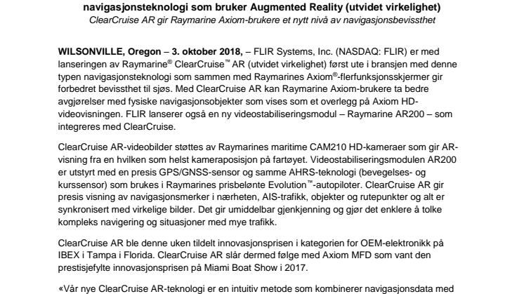 Raymarine: FLIR lanserer Raymarine ClearCruise AR og er dermed først ut med navigasjonsteknologi som bruker Augmented Reality (utvidet virkelighet)