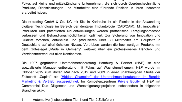 Homburg & Partner berät INVICTO beim Erwerb der nt-trading GmbH & Co. KG