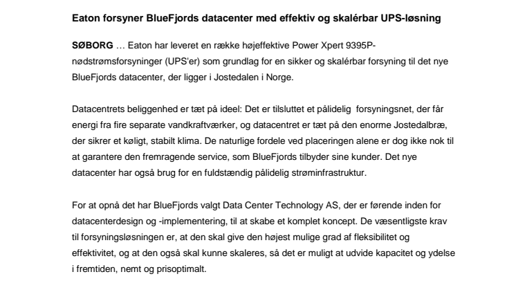 Eaton forsyner BlueFjords datacenter med effektiv og skalérbar UPS-løsning