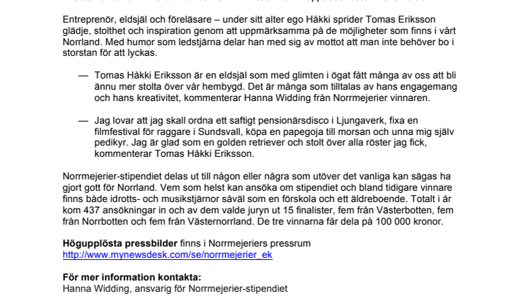 Tomas Håkki Eriksson vann Norrmejerier-stipendiet i Västernorrland 2013