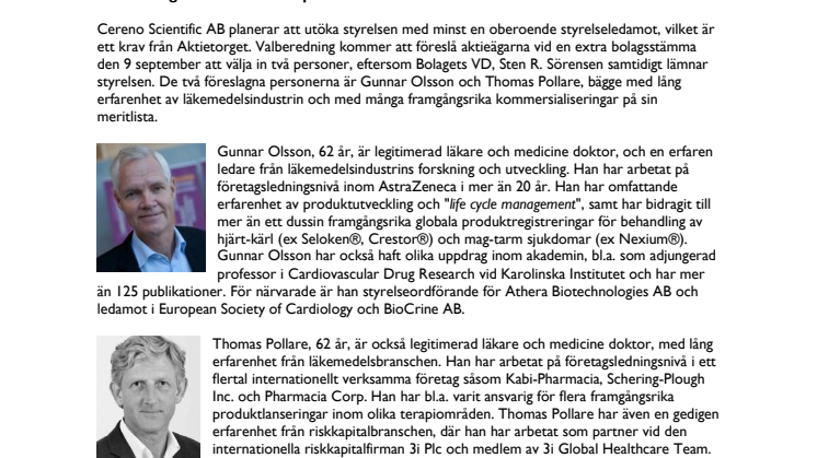 Cereno Scientific föreslås förstärka styrelsen 