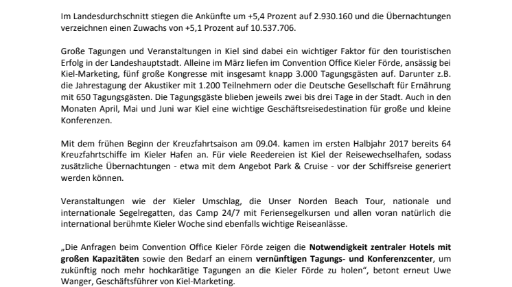 Halbjahresbilanz 2017 Tourismus in Kiel