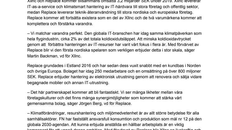 Xllnc förvärvar Replace och tar position som ledare inom hållbar IT i Norden