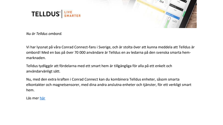 Svenska Telldus fungerar nu med Conrad Connect
