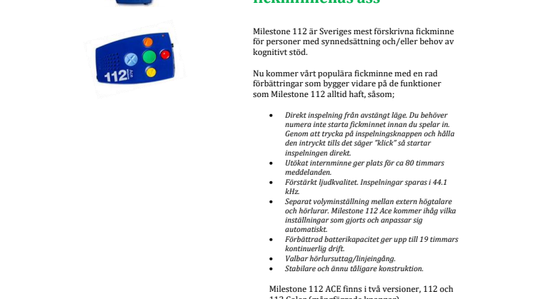 Iris Hjälpmedel lanserar: Milestone 112 Ace -fickminnenas äss
