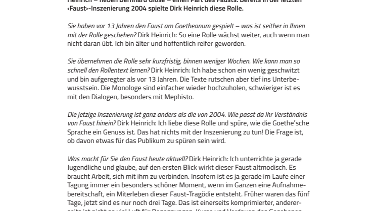 «Die Goethe’sche Sprache ist ein Genuss». Neubesetzung beim ‹Faust› am Goetheanum: Dirk Heinrich