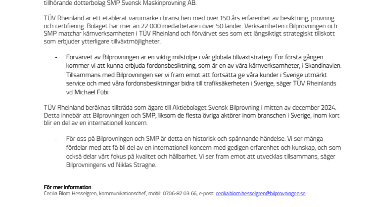 Pressinfo_Bilprovningen förvärvas av TÜV Rheinland.pdf