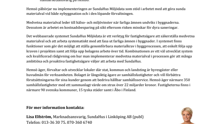 Hemsö har valt SundaHus för att undvika farliga ämnen i samband med nybyggnation och löpande förvaltning