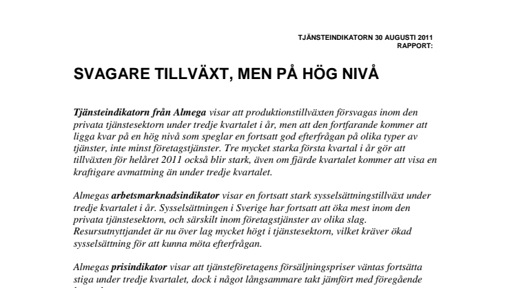 Almegas tjänsteindikator Q3 2011