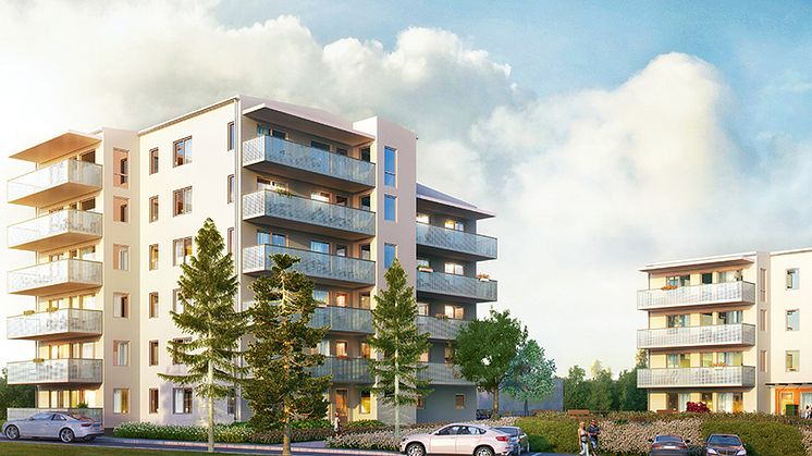 Hus C och D i HSB brf Trosalundsberget - Husen ritade av Engstrand och Speek, visualisering av Wec360