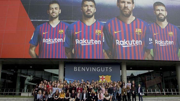 UK students including Faye Mullen visiting Barcelona FC's famous Nou Camp with Santander