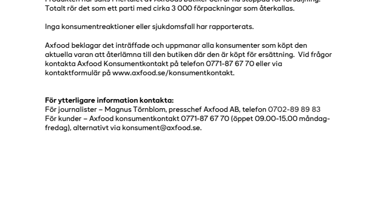 Axfood återkallar Eldorado Grillad Gyros, 700g, djupfryst