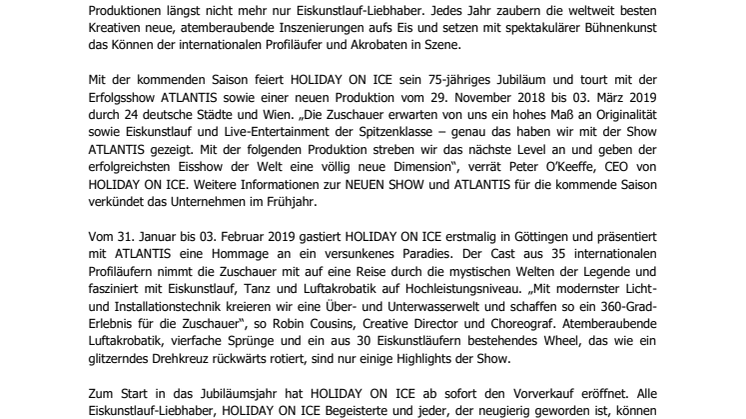 HOLIDAY ON ICE startet Vorverkauf zur Jubiläumssaison 