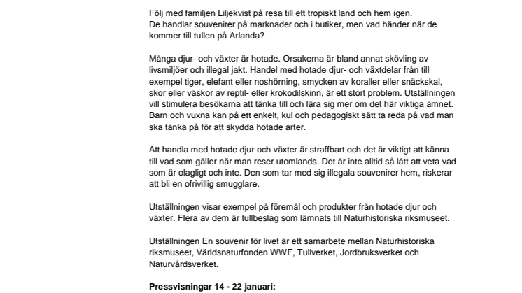 Inbjudan till pressvisning av En souvenir för livet  – en liten utställning med ett stort budskap
