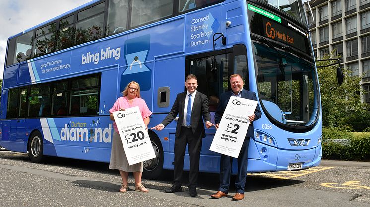 (L-R) Cllr Hopgood leader of Durham County Council, Martijn Gilbert managing director at Go North East and Stephen King commercial director at Go North East