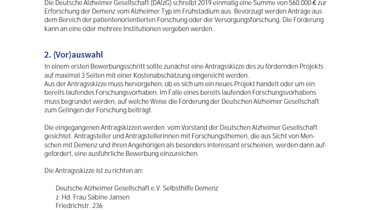 Förderbedingungen zur Forschungsförderung der DAlzG 2019