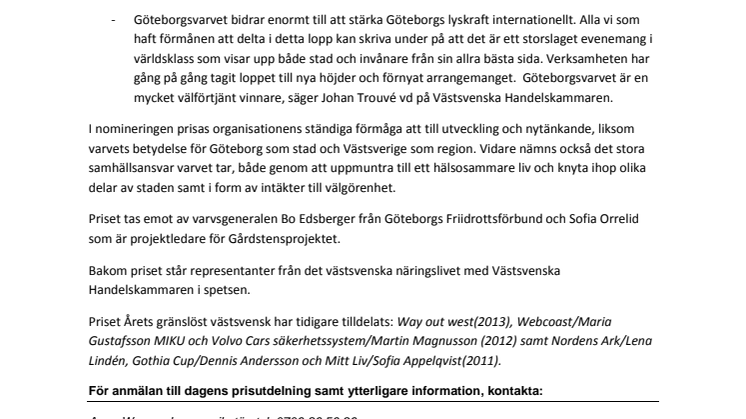 GöteborgsVarvet tilldelas Årets gränslöst västsvensk