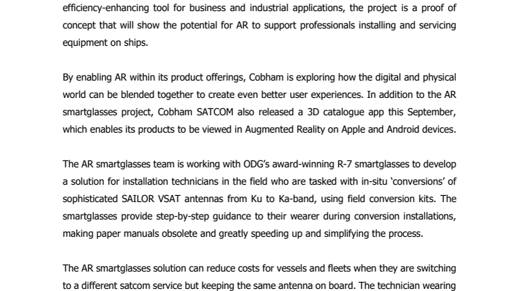 Cobham SATCOM: Augmented Reality for maritime satcom technicians explored