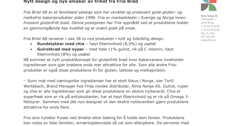 Nytt design og nye smaker av frihet fra Fria Brød