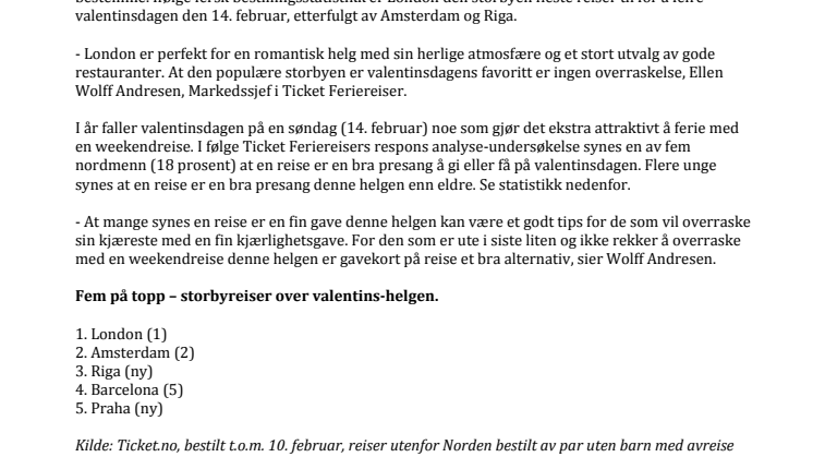 London lokker flest på valentinsdagen!