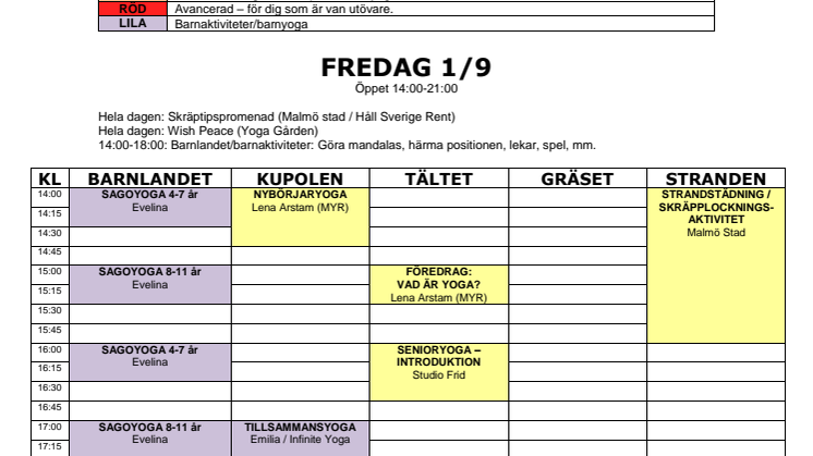 Malmö Yogafestival program och beskrivning