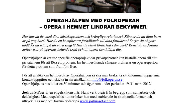 Operahjälpen med Folkoperan - opera i hemmet lindrar bekymmer