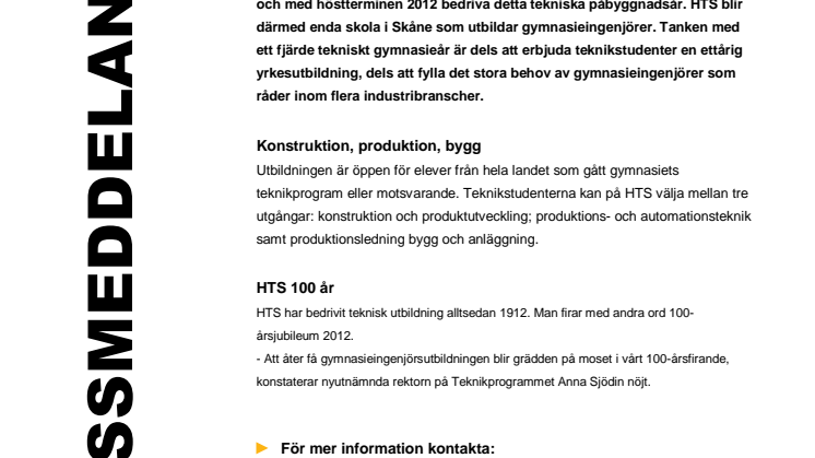 Gymnasieingenjörsutbildning åter till HTS