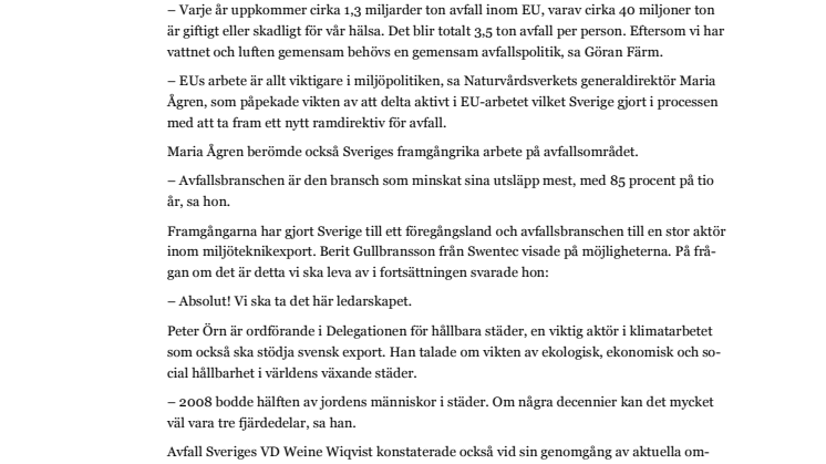 EU-frågor i fokus på Avfall Sveriges årsmöte